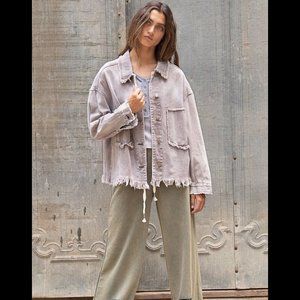 POL Violet Grey Fringe Button Down Shirt Jacket